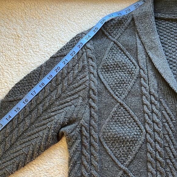Cottagecore Wool Blend Cardigan Cable Knit Sweater Mens Medium Gray Academia - Picture 6 of 10